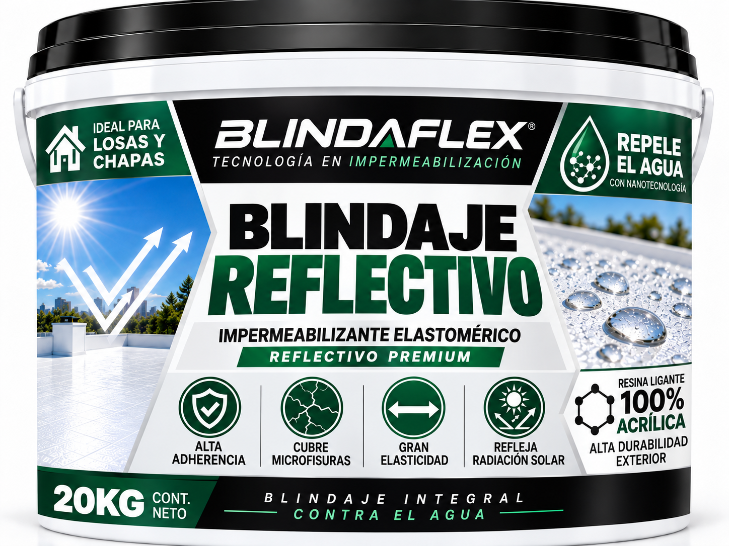 Blindaflex Blindaje Reflectivo, impermeabilizante elastomérico reflectivo para techos